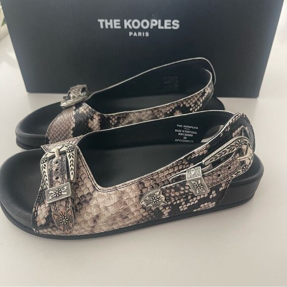 THE KOOPLES SNAKE PRINT BUCKLE LEATHER SLIDE SANDAL NIB 36 - Picture 10 of 12